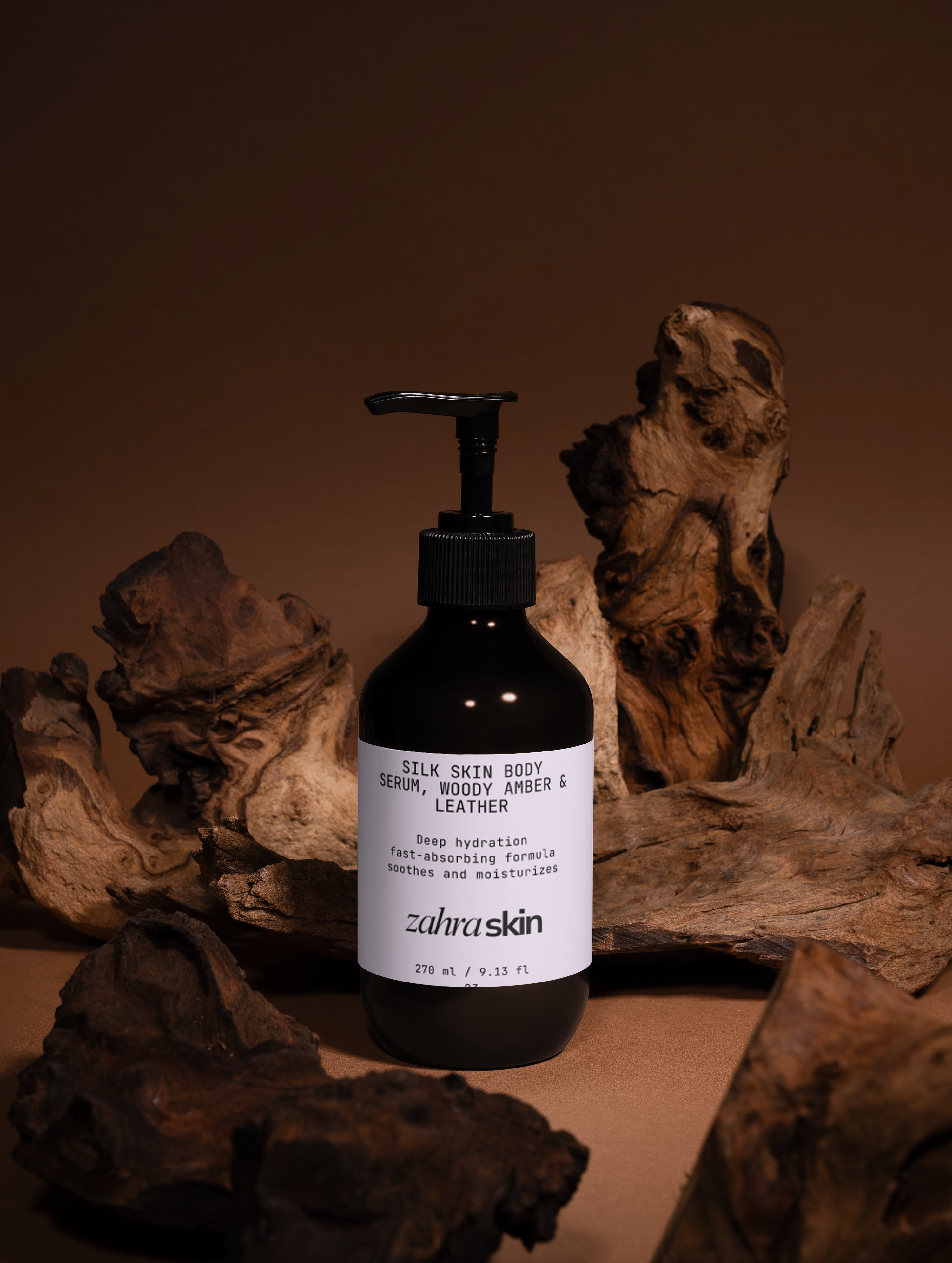 Zahra Skin | Silk Skin Body Serum, Woody Amber & Leather